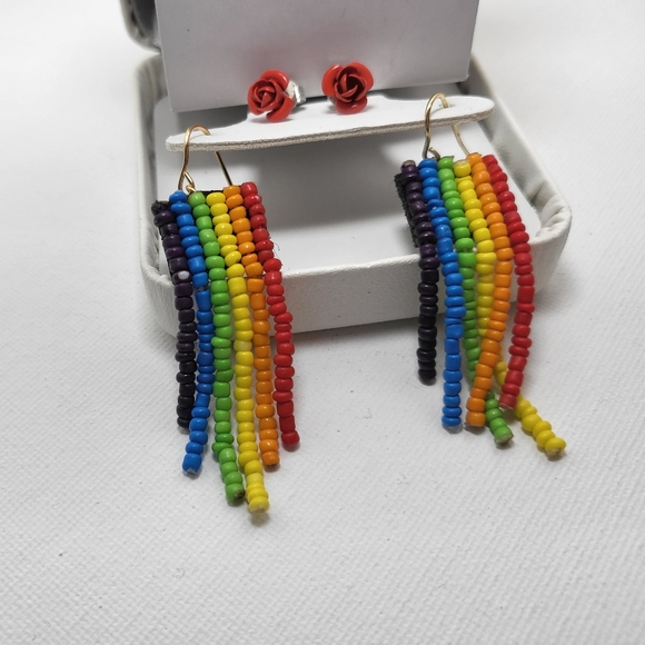 💮 Earrings (2 sets) - hanging and stud flower rose - Picture 4 of 5